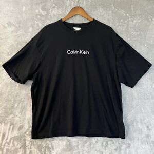 Calvin Klein Black Standard Logo Boxy Fit Crewneck Double Tip Cotton Shirt Siz L